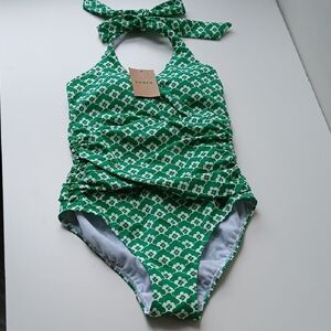 Boden Levanzo Halter Swimsuit Green White Women's 2 NWT